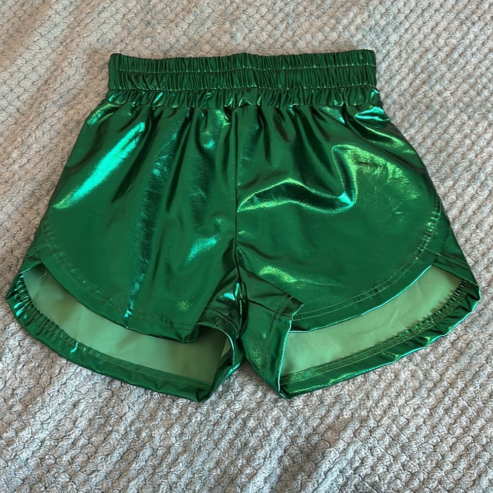 Belle Cher Green Metallic shorts